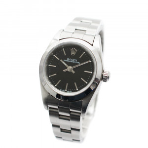 ROLEX  オイスター パーペチュアル  ブラック文字盤 余りゴマ3つ 箱・ギャランティ付き 自動巻き SS